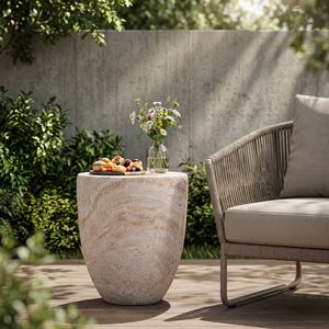 Lightweight Outdoor/Indoor Concrete <b>Side</b> <b>Table</b> with <b>Travertine</b> Finish - Product Image 2
