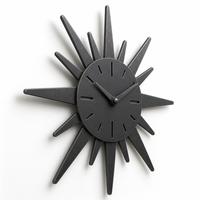 Reloj de Pared Metálico de 60cm con Diseño de Rayos de Sol, Movimiento Silencioso, Color Negro Oxidado, Hecho a Mano, Decoración para el Hogar