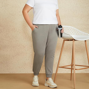 Pantalon de jogging pour femme en coton gris chiné de poids moyen, taille à cordon, vente en gros Europe, pour la détente - Product Image 5