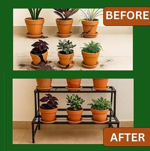 Support de plantes en métal robuste à 2 niveaux pour l'intérieur et l'extérieur, support de pot de fleurs pour balcon, support de plantes en escalier pour jardin - Product Image 6