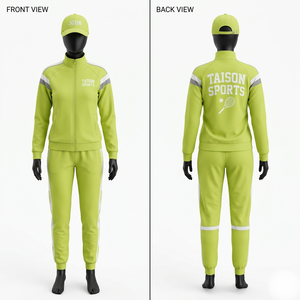 Survêtement de tennis en polaire polyester premium 280 GSM, vert lime, panneau contrastant, bande réfléchissante, broderie personnalisée. - Product Image 1