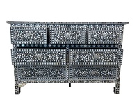 Table console moderne en bois massif incrusté d'os nacre 5 tiroirs armoires de rangement hauteur réglable multi-usages pour la cuisine