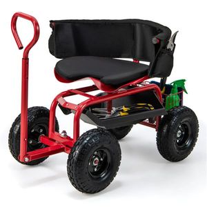 Adjustable Height Red Garden Scooter <b>Cart</b> with Swivel Seat and <b>Tool</b> Storage Utility <b>Cart</b> - Product Image 3