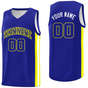 Maillot de basket-ball personnalisé bleu et jaune, col en V, sans manches, en maille, avec nom et numéro personnalisés, vêtements d'équipe, taille adulte unisexe - Product Image 1