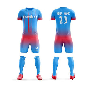 Custom Sublimated Soccer Uniform Kit Blue Red Gradient V-Neck Short Sleeve Moisture Wicking Adult Unisex Teamwear - Product Image 1