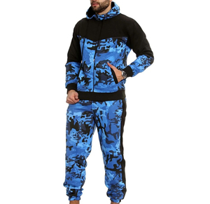 Blue Black Camouflage Tracksuit Set <b>Zip</b> Up Hoodie <b>Jogger</b> Pants Breathable Quick Dry Casual Sportswear - Product Image 5