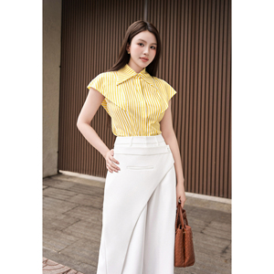 กางเกงขายาวทรงตรงสีขาวเอวสูงสำหรับผู้หญิง สไตล์ลำลองสำหรับใส่ทำงาน ดีไซน์ผูกด้านหน้าแบบไม่สมมาตร ป้องกันไฟฟ้าสถิตย์ ป้องกันรอยยับ ความยาวเต็มตัว - Product Image 2