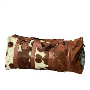 Sac de voyage multifonction léger en cuir de vachette, sac de week-end tendance avec fermeture éclair, sacs portables de grande capacité en cuir véritable - Product Image 1