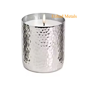 Vases à bougies en métal en gros, pots décoratifs, pots à bougies martelés argentés - Product Image 5