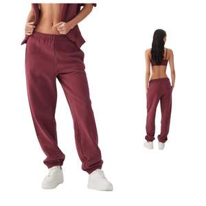 Pantalon en molleton bordeaux pour femme, taille élastique, coupe ample, décontracté, longueur intégrale, couleur unie, pour l'automne - Product Image 6