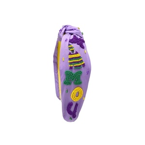 Ap Curated Couture Multicolour Handmade Beaded <b>Headband</b> Knotted Leaf Shape for Women-Mardi Gras Independence Day Parades Parties - Product Image 1