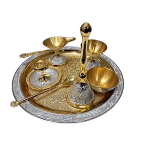 <b>Top</b> Quality Traditional Handcrafted Brass Pooja Thali Set for Home Temple Pure Brass Polished Spiritual Gift Item Hot Seller - Product Image 2