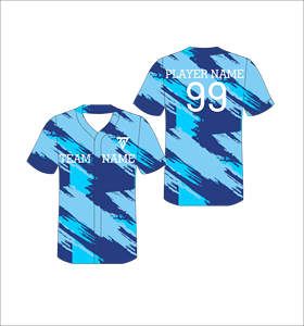 Camiseta de Béisbol Azul Sublimada Personalizada, Cuello en V, Manga Corta, Unisex para Adultos, Absorbe la Humedad, para Todas las Temporadas, Estampado Geométrico - Product Image 1