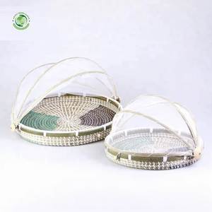 Panier de décantation en bambou du Vietnam, fait main, rond, couvercle alimentaire pour table à manger, service de cuisine, pain, fruits et décoration rustique - Product Image 2
