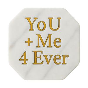 Nuevo y Encantador Posavasos 'You Me Forever' en Mármol Blanco con Letras Doradas en Forma de Octágono para Decoración de Parejas - Product Image 1