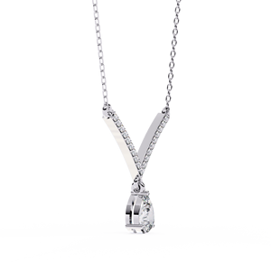 PT950 Platinum Chevron <b>Necklace</b> Featuring Delicate V Shape Bar Set Lab Grown Diamonds Pear Teardrop Diamond <b>Necklace</b> - Product Image 2