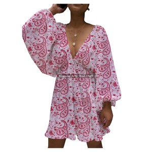 Vestido de Noche Casual de Verano 2026 al por Mayor con Estampado de Colores, Elegante, con Cuello en V Profundo y Mangas Farol, Sexy, de Alta Calidad para Mujer - Product Image 6
