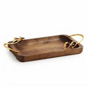 Wholesale Oval Wood Tray with Metal Handles Solid Acacia Wooden Serving Tray Decorative <b>Coffee</b> <b>Table</b> Platter for Hotel and Home - Product Image 6