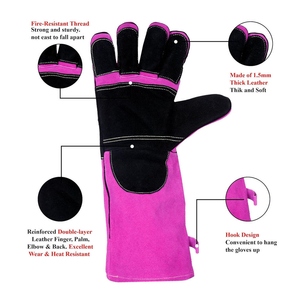 Gants de soudage en cuir de vachette pleine fleur renforcés sur la paume, résistants à l'abrasion, ignifuges, pour barbecue - Product Image 2