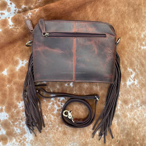 New Western Hand Tooled Cow Leather Sunflower Crossbody Fringe Bag High Quality Handmade Genuine Leather Sling Purses for Women - Product Image 4