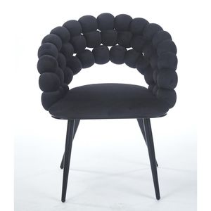 Nero moderno sedia da pranzo Set di 2 tubo di ferro dorato gambe morbidi cuscini comodo schienale per soggiorno Cafe Hairball indietro - Product Image 4