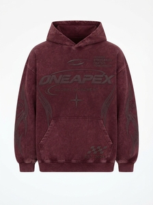 <b>Men's</b> Oversized <b>Burgundy</b> Acid Wash <b>Hoodie</b> Tracksuit Sets Heavyweight Streetwear Cotton Jogger Matching Sweat Suit Custom Apparel - Product Image 3