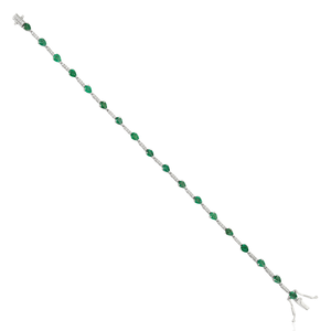 Bracelet tennis empilable en or blanc massif 14 carats, design simple, émeraudes zambiennes et diamants, pour unisexe, usage quotidien, bijoux en gros - Product Image 6