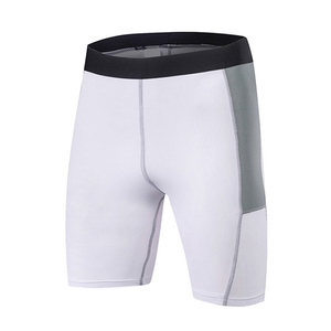 Shorts de compression pour hommes, couleur unie, avec empiècements en toile sur le devant, taille mi-haute, élastique, séchage rapide, style sportif, tricoté, 100% coton, 140g, teint uni - Product Image 2