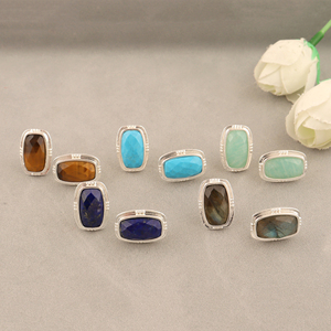 Trendy Punk Style Fashion Jewelry 18k <b>Silver</b> Plated Brass Turquoise Labradorite Tiger Eye's Amazonite Lapis Lazuli Bezel Setting - Product Image 6