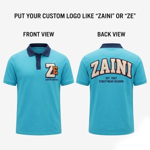 Men Premium Cotton Pique <b>Polo</b> <b>Shirt</b> 220 GSM Turquoise <b>Navy</b> Contrast Collar Custom Chenille Embroidery Logo Applique Streetwear - Product Image 1