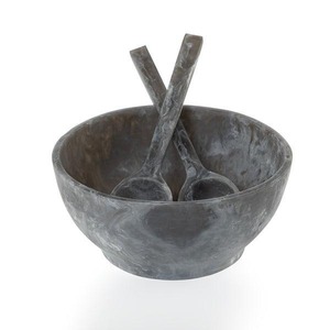 Ensemble de saladiers en résine faits à la main, gris et blanc tourbillonnant, non revêtus, avec cuillère et fourchette, pour la maison et les fêtes - Product Image 1