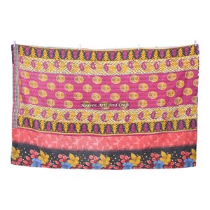 Old Reversible Kantha Handmade Stitch <b>Quilts</b> Indian Reversible Hand Stitched Heavy <b>Throw</b> Old Sari Blanket Patch Work Heavy - Product Image 3