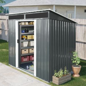 Casetta da Giardino in Metallo 6x5 Piedi con Porte Scorrevoli Chiudibili a Chiave e Pannello Trasparente per Giardino e Prato (Nero e Bianco) - Product Image 1