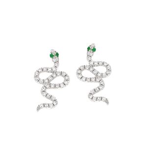 14k Solid Gold Snake Diamond <b>Emerald</b> <b>Stud</b> Earring Factory Direct Wholesale Natural Gemstone Serpent Jewelry Custom Manufacturer - Product Image 4