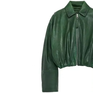 Blouson Bomber Matelassé en Cuir Véritable Vert Olive pour Femme, Coupe Ample, Longueur Courte, Style Décontracté, Unisexe, Personnalisé pour Université - Product Image 4