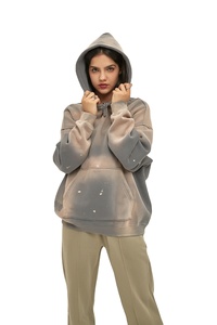 Custom Men's French Fleece Streetwear Hoodie Wholesale No String <b>Zip</b> Vintage Double Acid Wash Sun Faded Distressed Sweatpants - Product Image 6