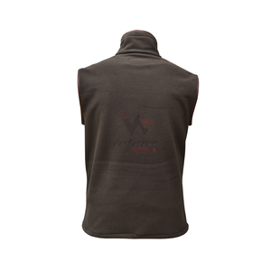 Chaleco sin mangas de forro polar marrón con cuello alto y cremallera completa, informal, para exteriores, cortavientos, con bordado personalizado, para caza - Product Image 1