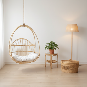 Outdoor Hanging Egg Chair Rattan Wicker Swing Chair with Cushion Garden Patio Balcony Bedroom Furniture Rustic Design Durable - Product Image 1