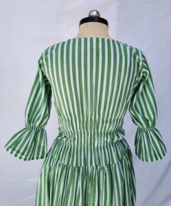 Vestido Casual a Rayas Verde y Blanco para Mujer, de Algodón, Largo Midi, Cintura Fruncida, Manga Campana, Cuello Redondo, Ropa de Moda - Product Image 3