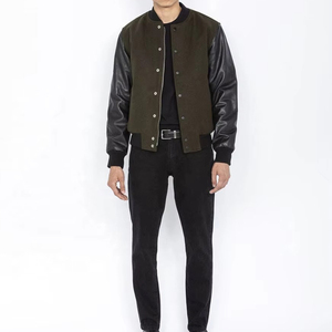 Men's Olive Green <b>Coach</b> Jacket With PU Leather Sleeves Button Closure Casual Style Regular Fit <b>Coaches</b> Jacket For Online Sale - Product Image 2