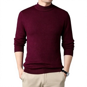 Suéter de Cuello Alto para Hombre, Color Borgoña, Tejido en Lana/Acrílico, Transpirable, Manga Larga, para Invierno - Product Image 1