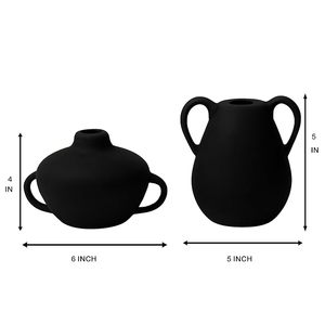 Jarrón de Cerámica Negro Mate con Doble Asa, Florero de Porcelana, Recipiente Decorativo de Mesa, Estilo Nórdico para el Hogar, Bautizo - Product Image 5