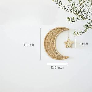 Décoration murale mignonne en rotin céleste pour enfant, lune et étoiles, art tissé naturel pour chambre d'enfant, décoration durable - Product Image 2