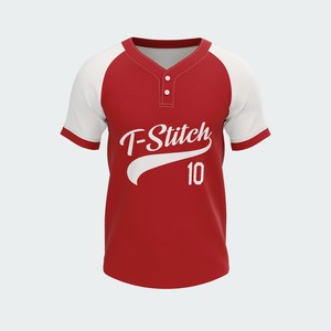 Maillot de baseball homme T-Stitch rouge et bleu à manches courtes, imprimé par transfert thermique, respirant, écologique, antibactérien, col en V, coupe classique - Product Image 5