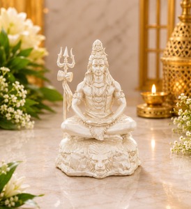 Idole de Mahadev plaquée argent 999 de Jaipur Metals |   Statue du Dieu Shiva 100% en laiton |   4 x 4,5 x 6,1 cm |   55 g |   Pooja et Cadeau - Product Image 1