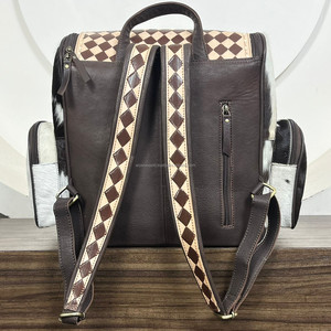 Fabrication de cuir de vachette véritable école Collage sac à dos de luxe usiné à la main en cuir à carreaux voyage d'affaires sac à couches sac à dos - Product Image 5