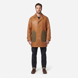 Manteau de voiture vintage surdimensionné pour homme en cuir de vachette, longueur 3/4, avec panneaux en toile recyclée, veste en cuir personnalisée OEM, vêtement d'extérieur - Product Image 1