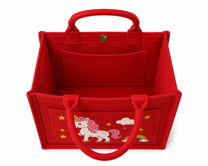 Cute Cartoon Unicorn Woven Jute Shopping Bag Red <b>Magnetic</b> Snap Closure Medium Size Daily Use - Product Image 5