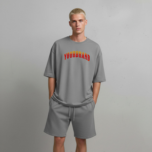Conjunto de Pantalones Cortos de Verano para Hombre, Talla Grande, 100% Algodón, Personalizado, Ecológico, de Secado Rápido, de Dos Tonos, con Hombros Caídos, Cómodo - Product Image 5