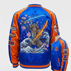 Veste bomber Sukajan personnalisée en satin, style streetwear japonais, broderie industrielle lourde, motif guerrier samouraï anime, pour homme - Product Image 6